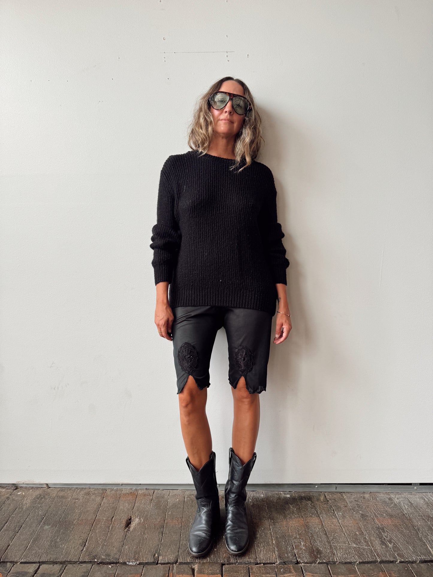 70s Silhouette Applique Slip Black Shorts (S)