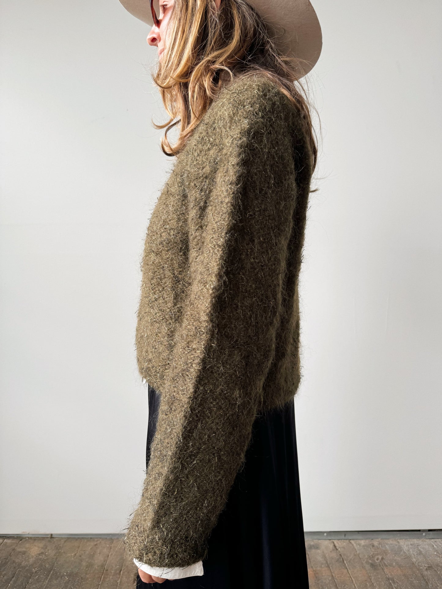 Metallic Mohair Cropped Khaki Sweater (S)