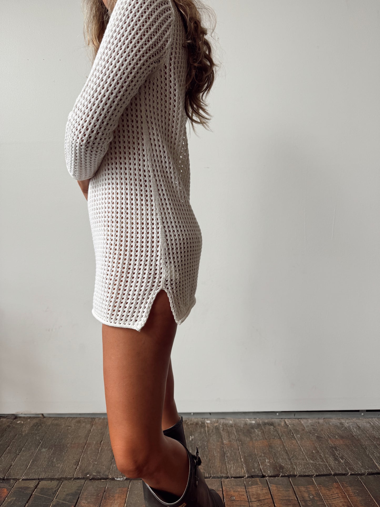White 00s Open Knit Tunic (S)