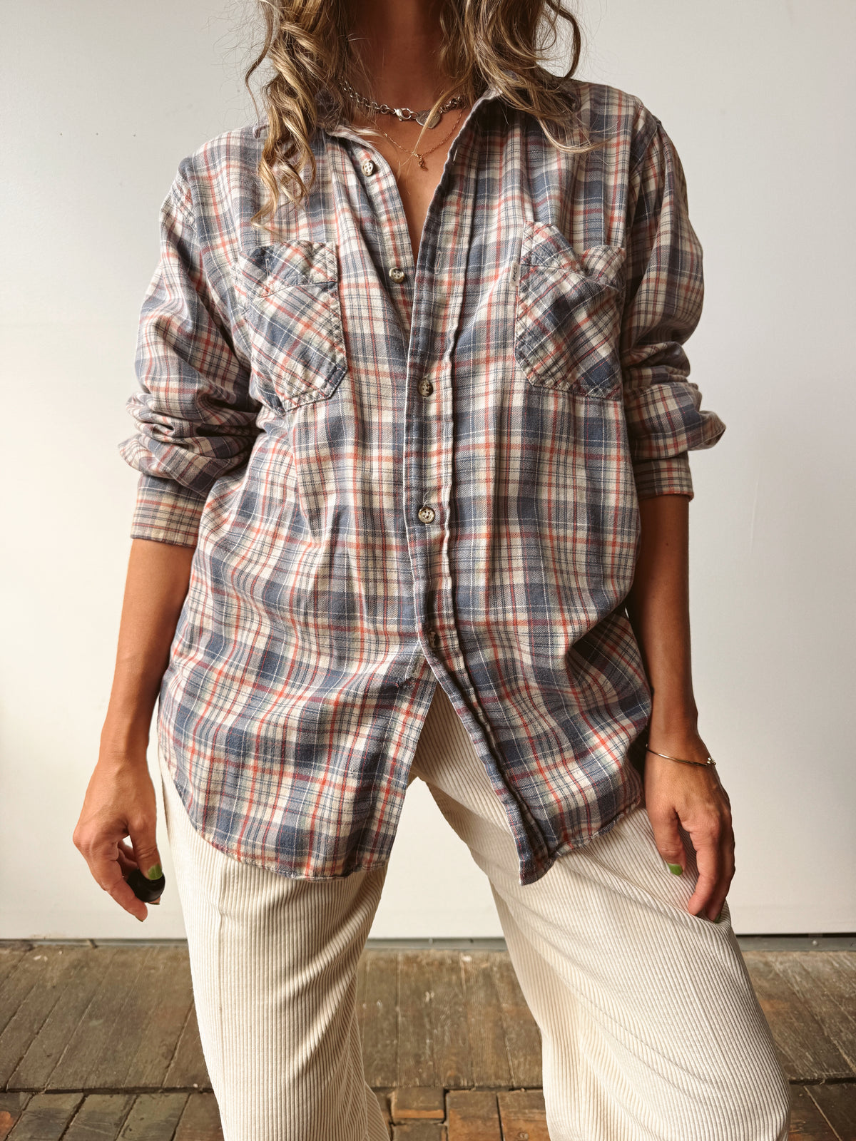 1980s Levi's Western Plaid Flannel Shirt (XL)