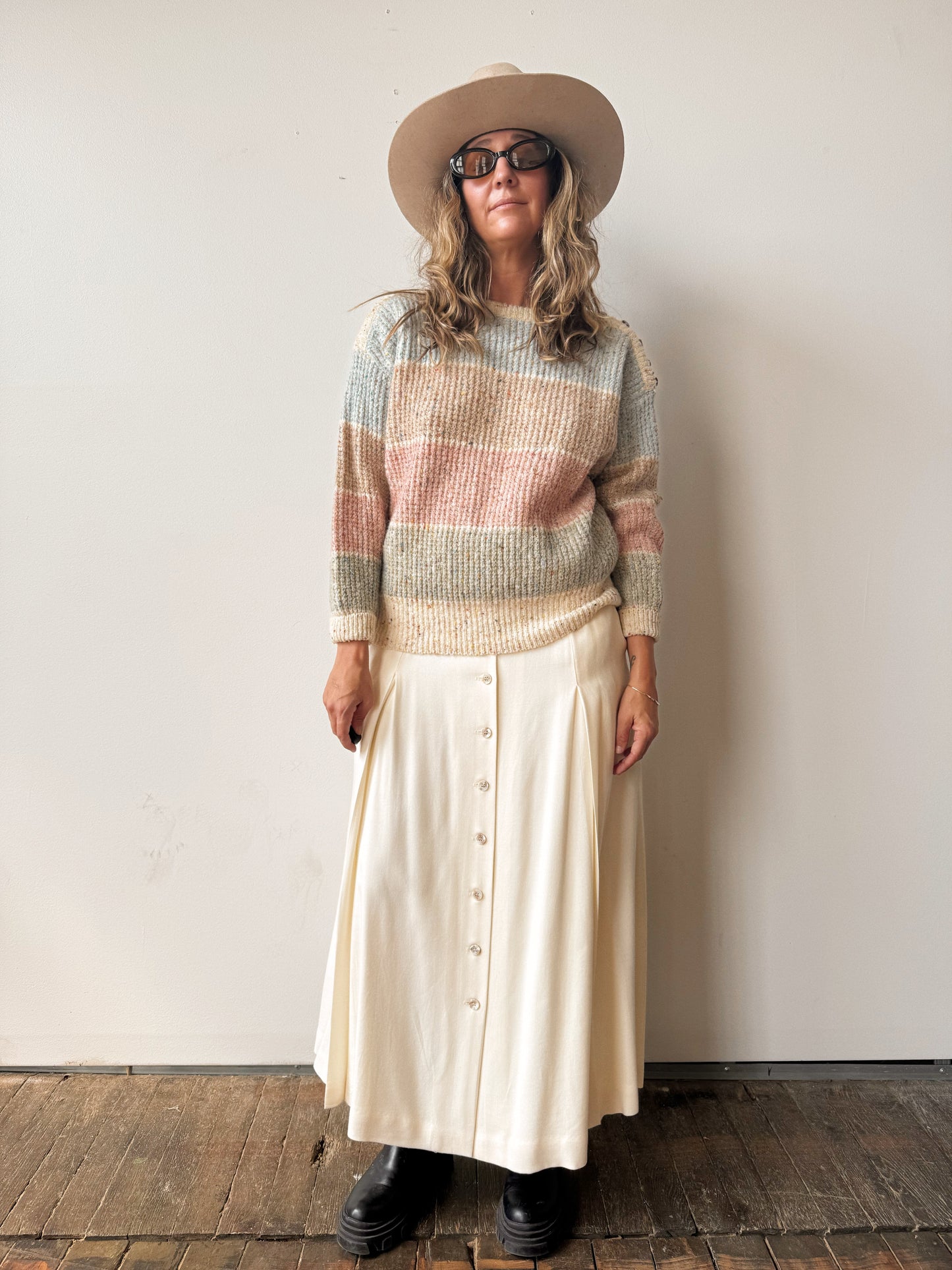 Cream Wool Maxi 90s Skirt (31")