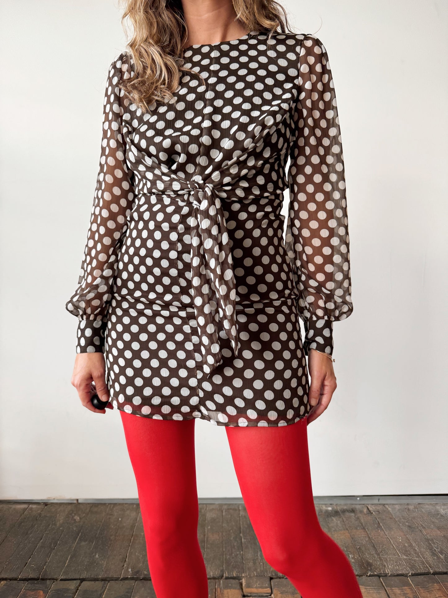 Brown Polka Dot Contemporary Dress (XXS)