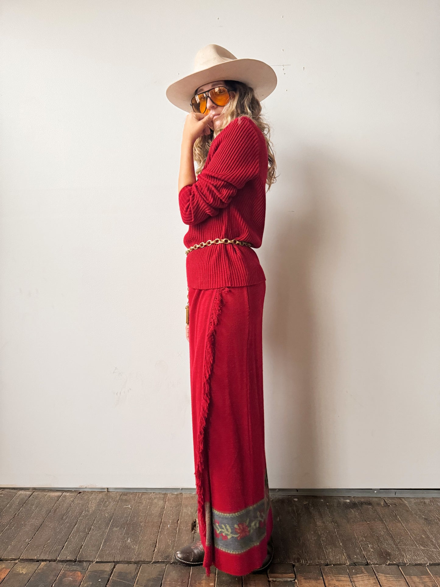 Plaza South Knits 90s Fringe Knit Sweater Set (M)