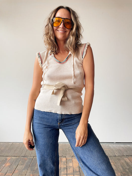 70s Knit Fringe Sleeveless Top