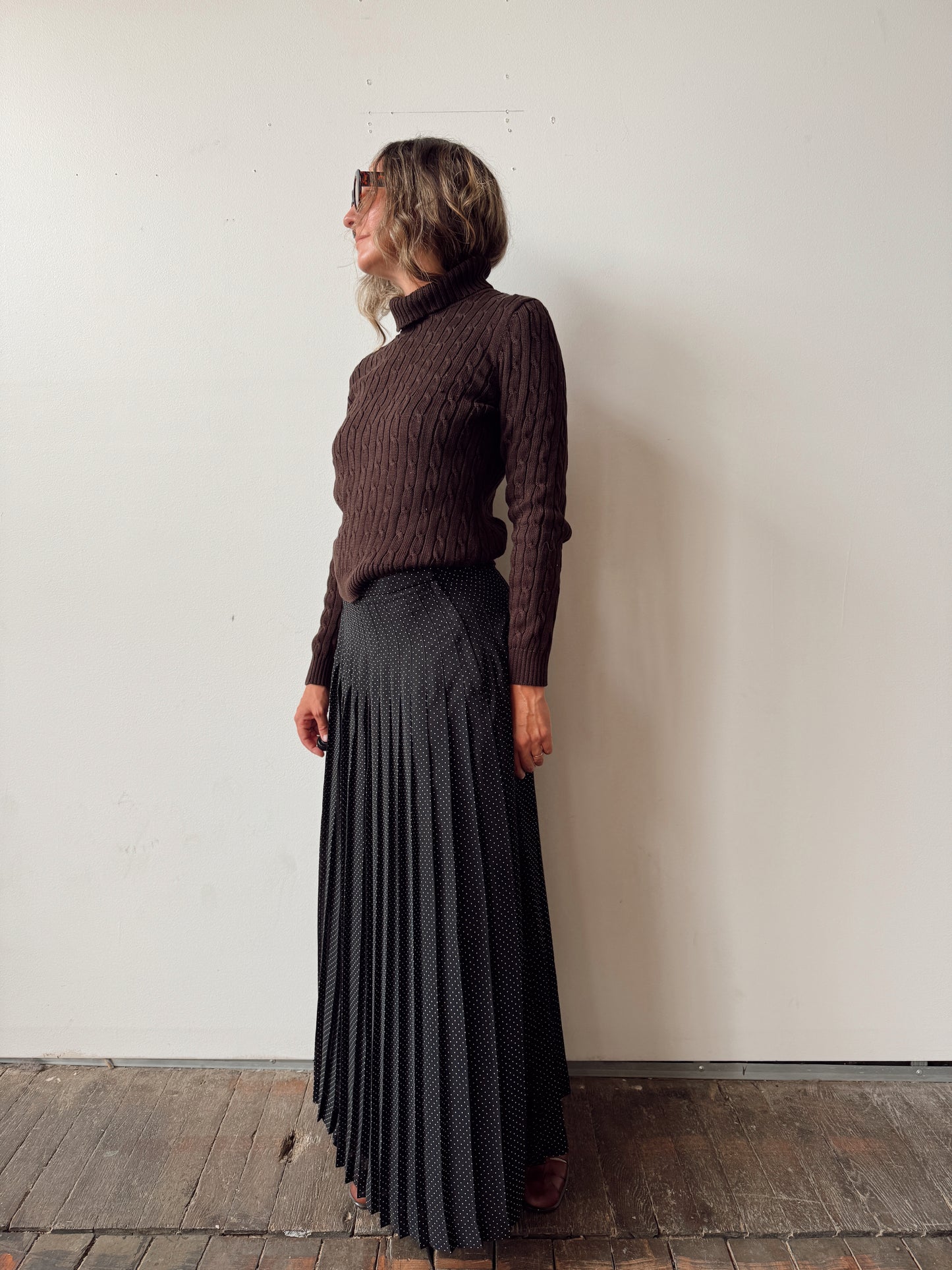 Pleat 90s Polka Dot Maxi Skirt (32")