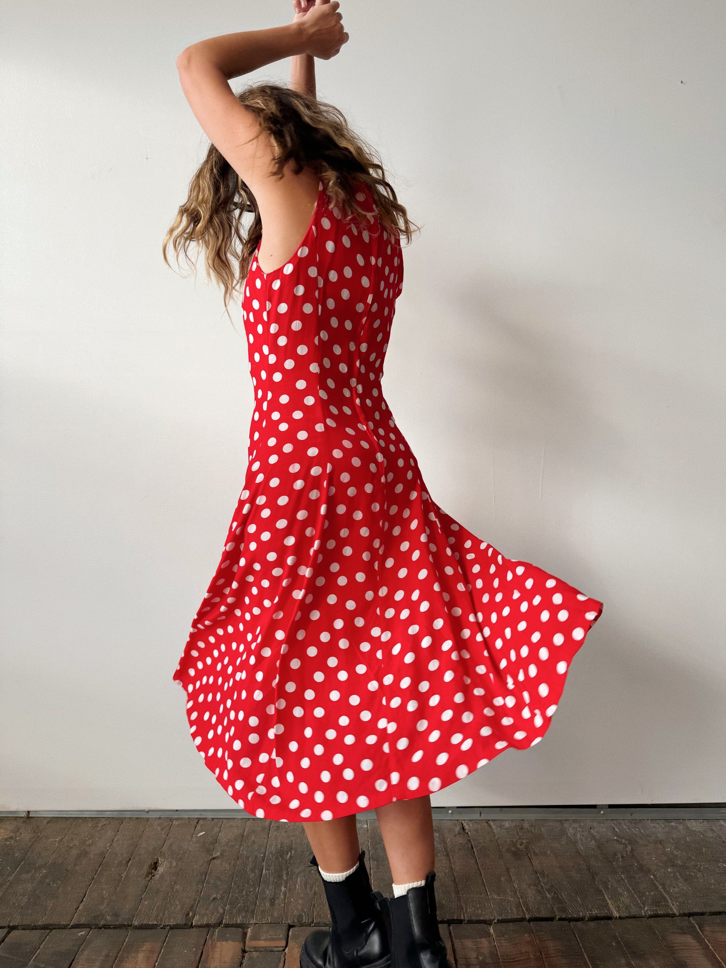 Roberta 90s Red Polka Dot Dress (M)