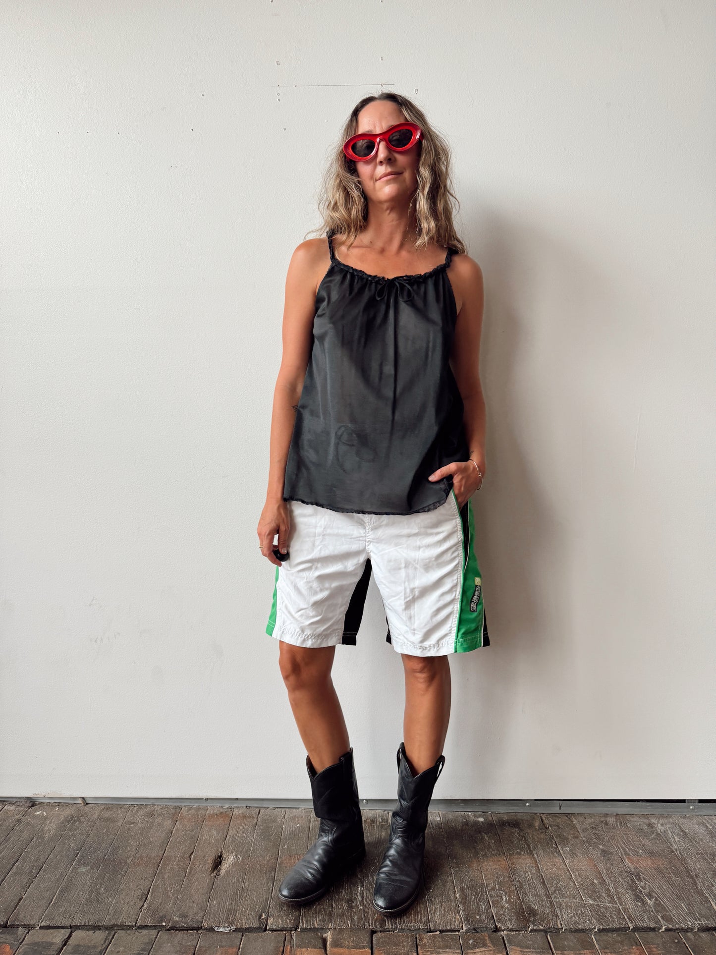 Nylon Vintage 70s Black Camisole with Tie (S)