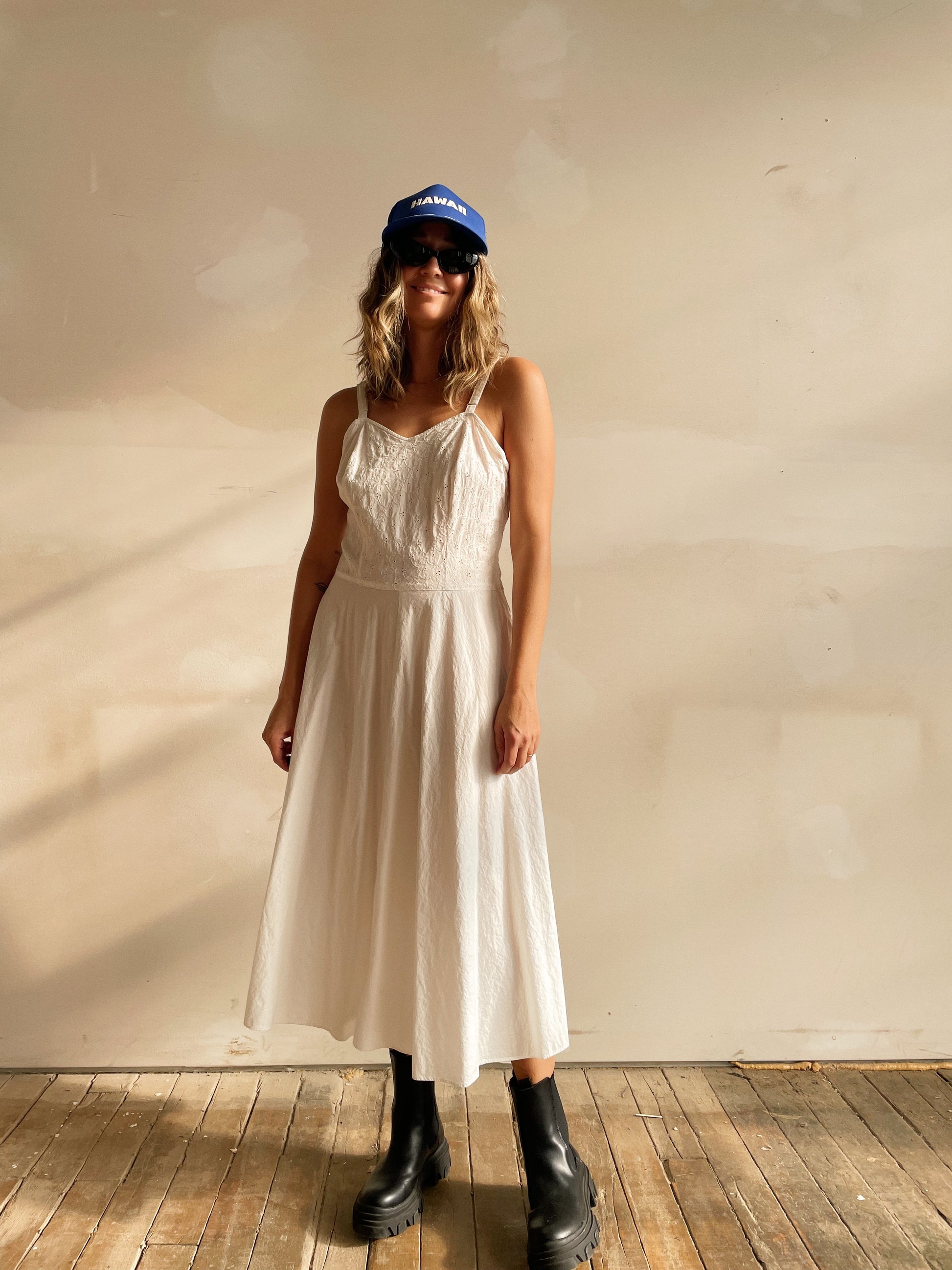 50s Eyelet Cotton Slip Dress (M) 50s Eyelet Cotton Slip Dress (M)