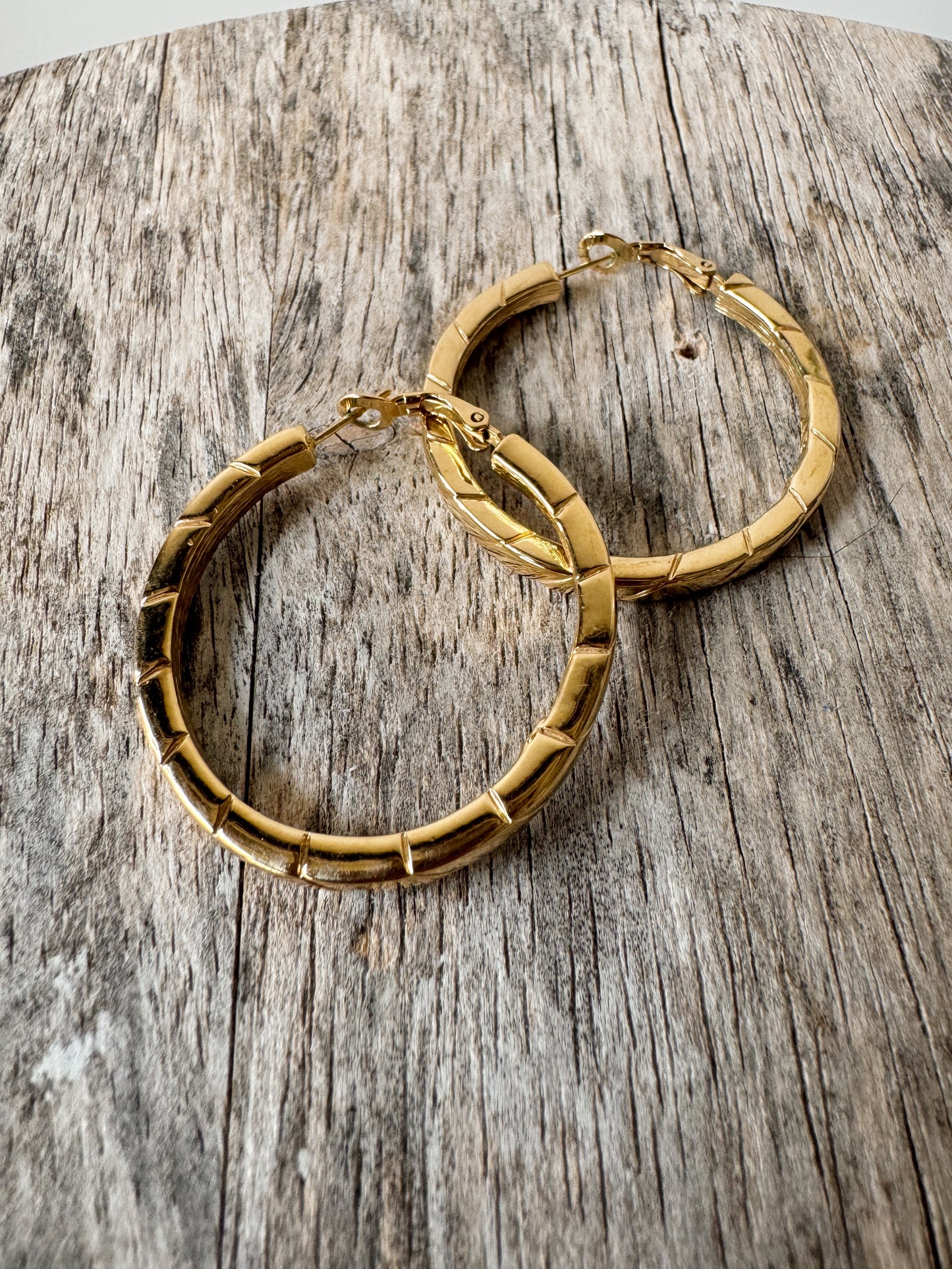 Textured Gold Tone Hoops