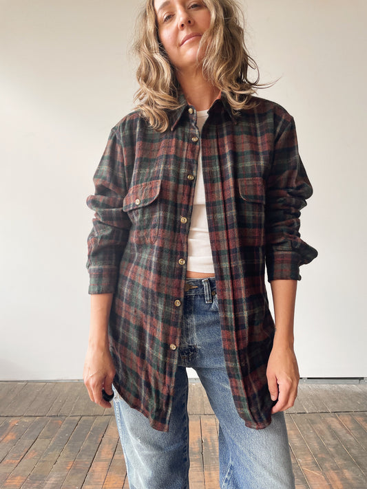 Wool Mens Plaid Shirt (L)