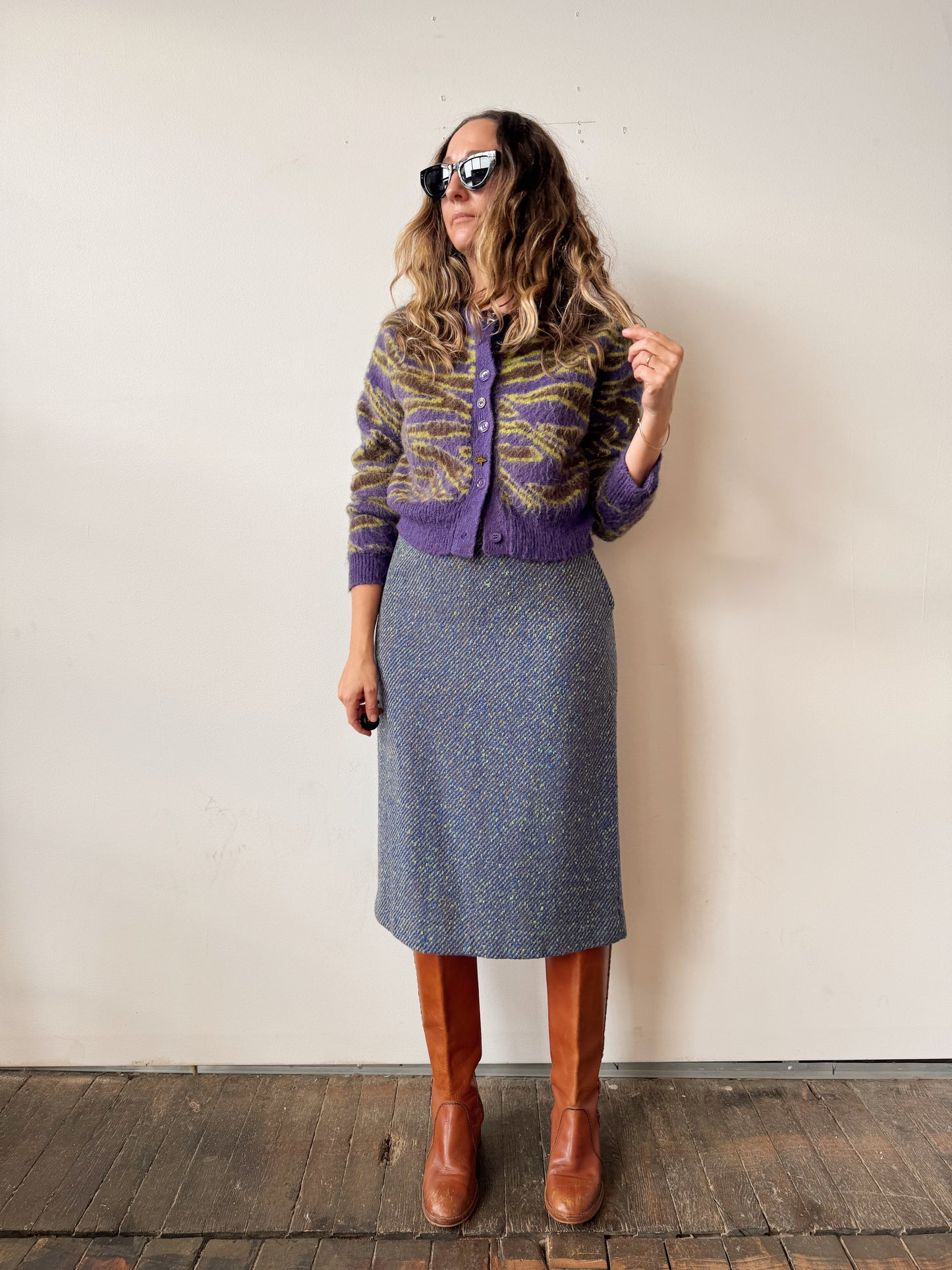 Contemporary Colorblock Zebra Cropped Cardigan (S)