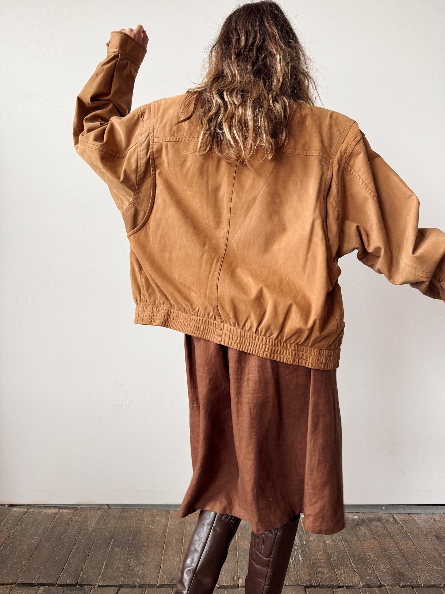 Suede Leather Bomber 90s Coat (L)