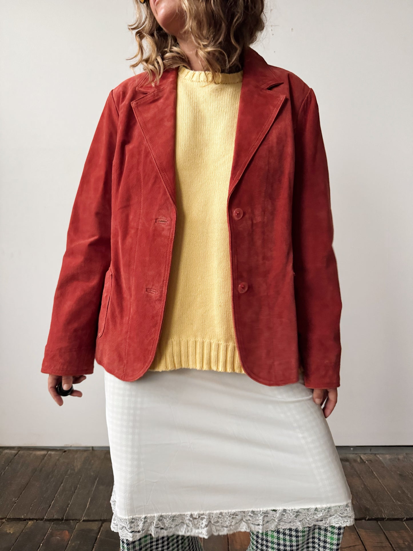 Suede 90s Burnt Orange Blazer (L)