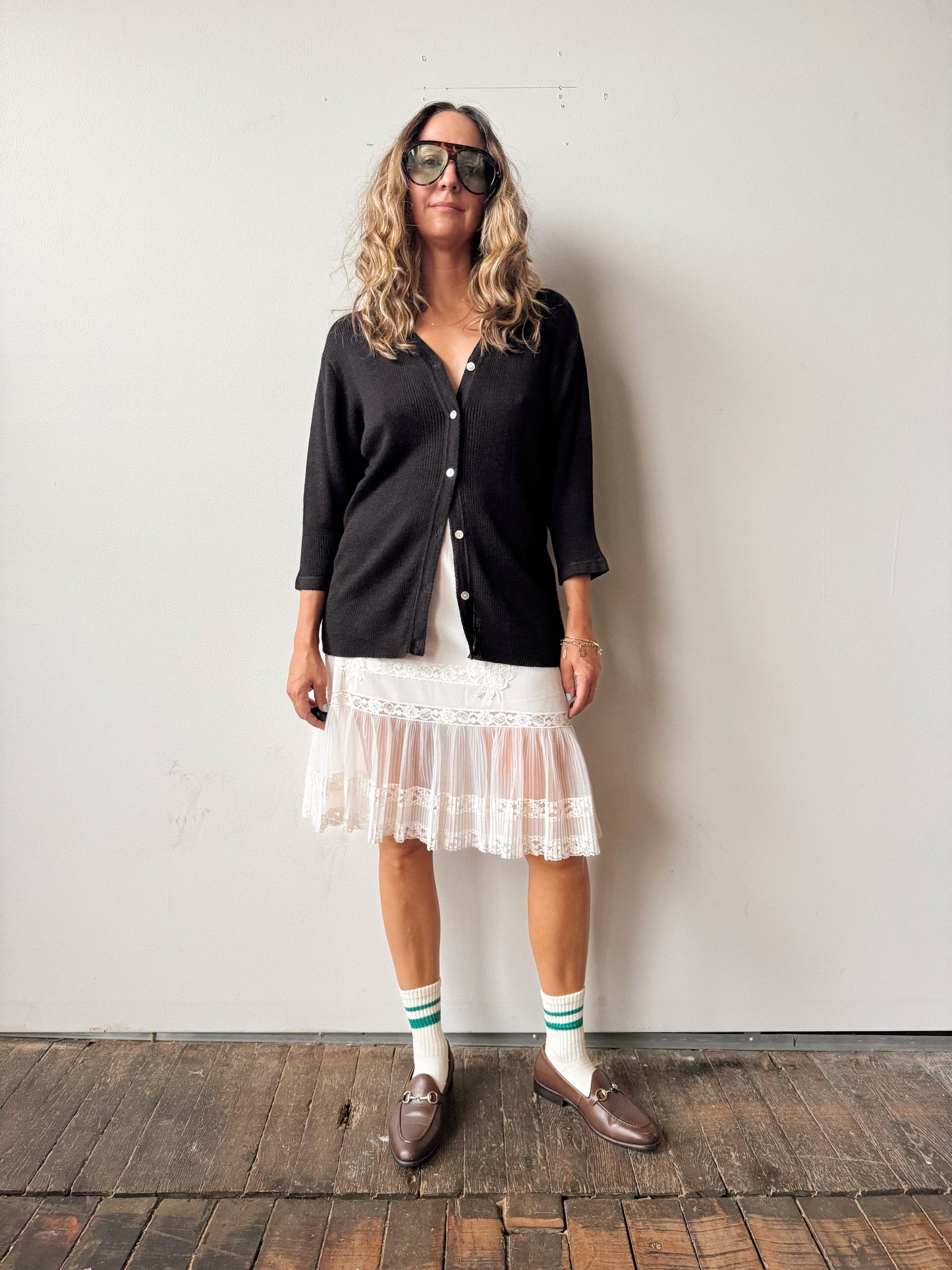 White Slip Skirt with Lace and Sheer Detail (M)