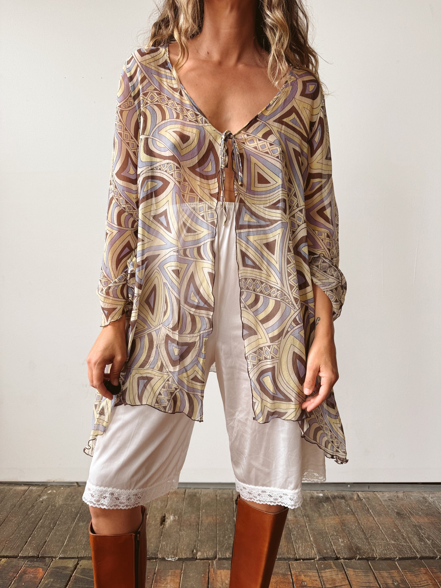 Sheer 90s Tie Tunic Top (S)