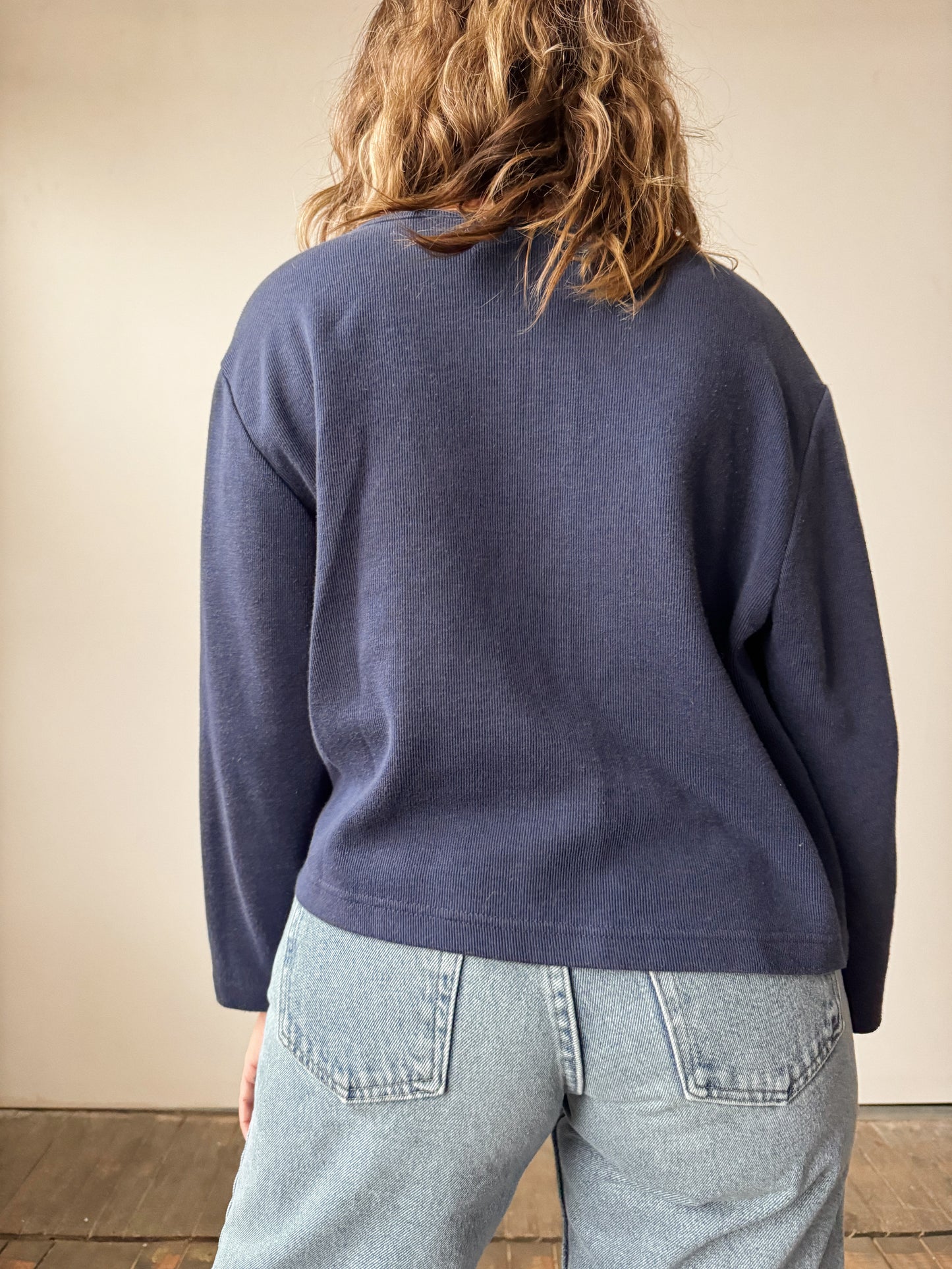 90s Navy Snap Button Cropped Longsleeve (M)