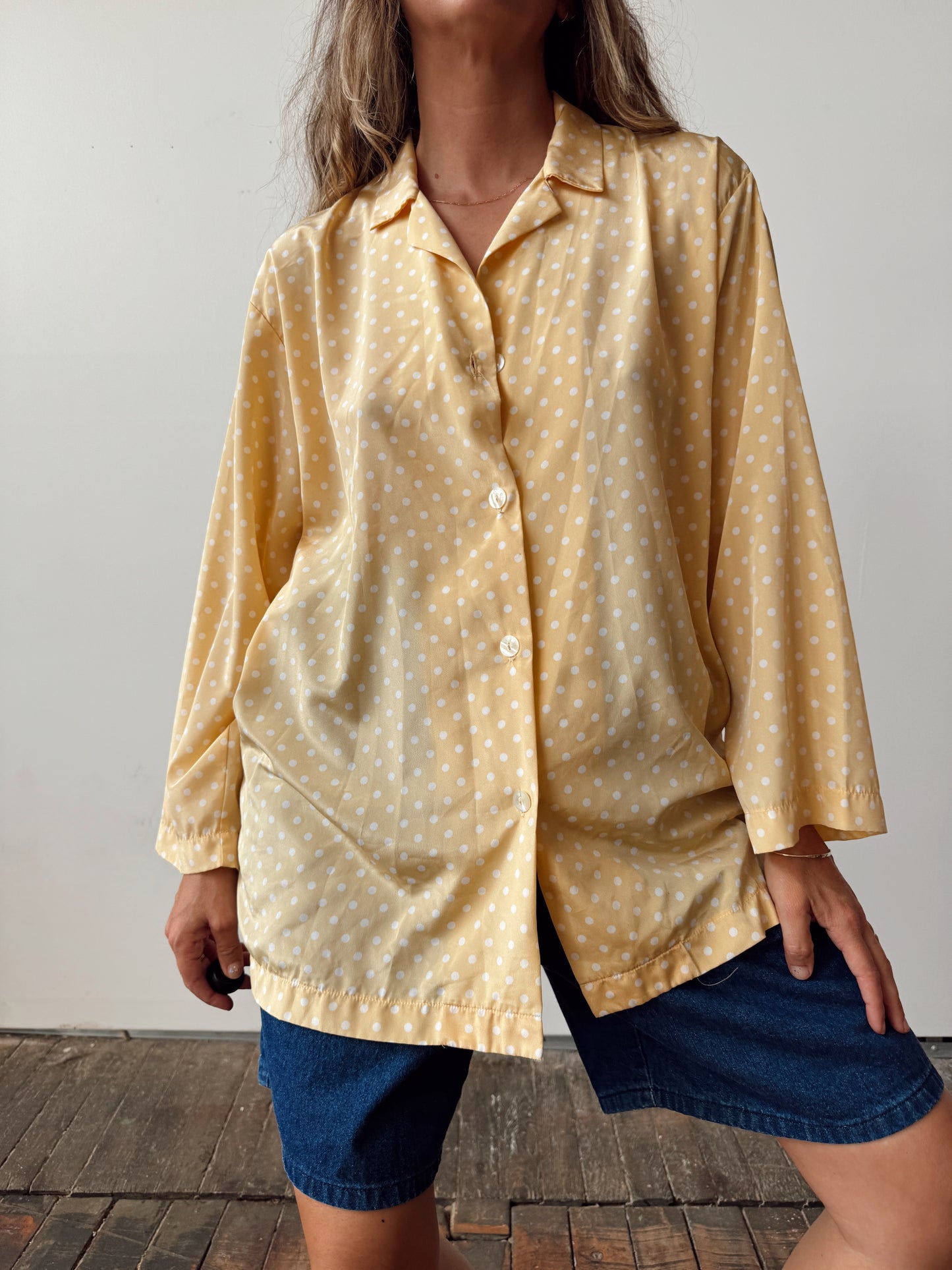 Butter Yellow Polka Dot Blouse (XL)