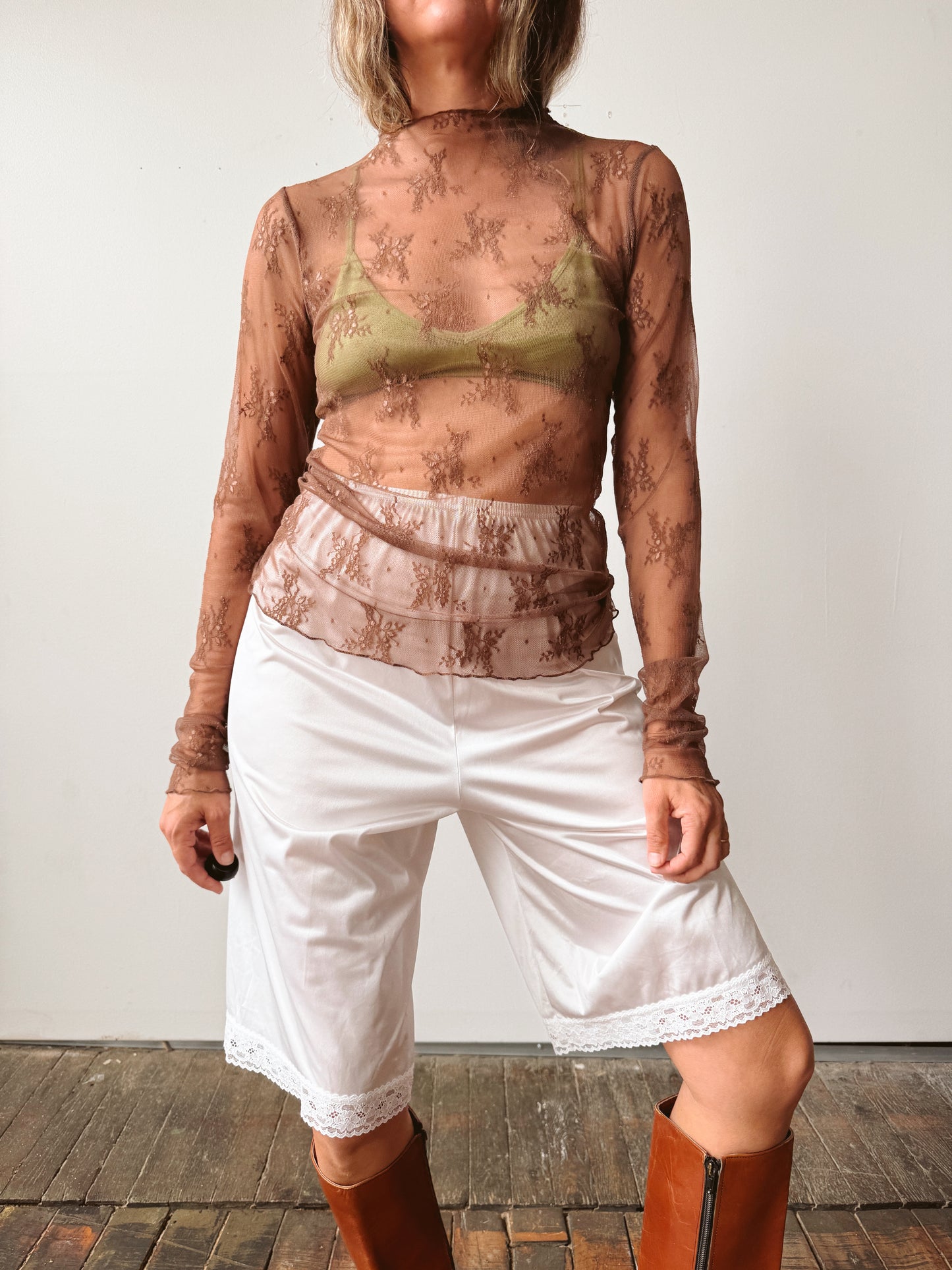 Brown Lace Sheer Top (M)