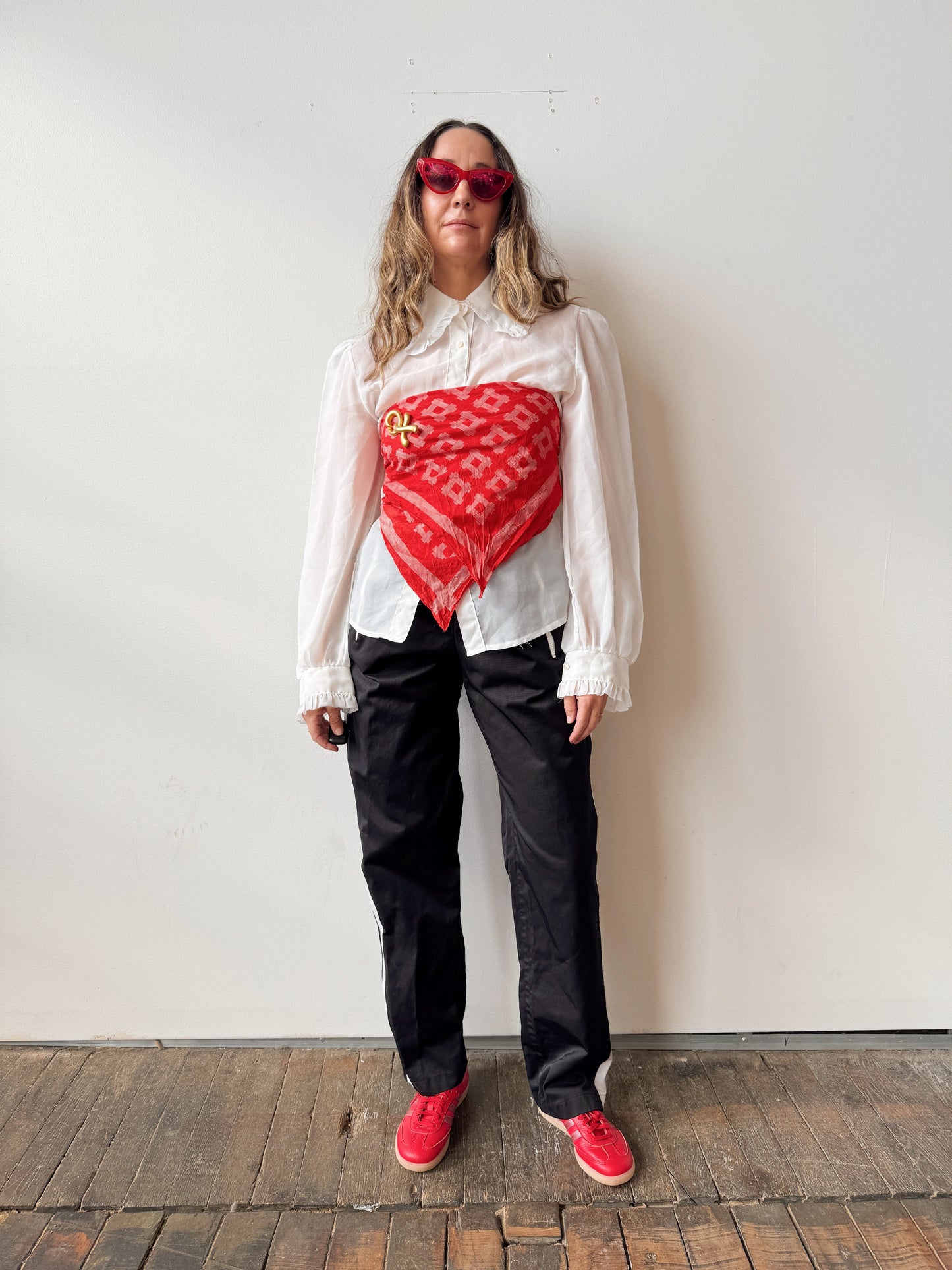 Sheer Chiffon 70s Savvy Ruffle Blouse (XS)