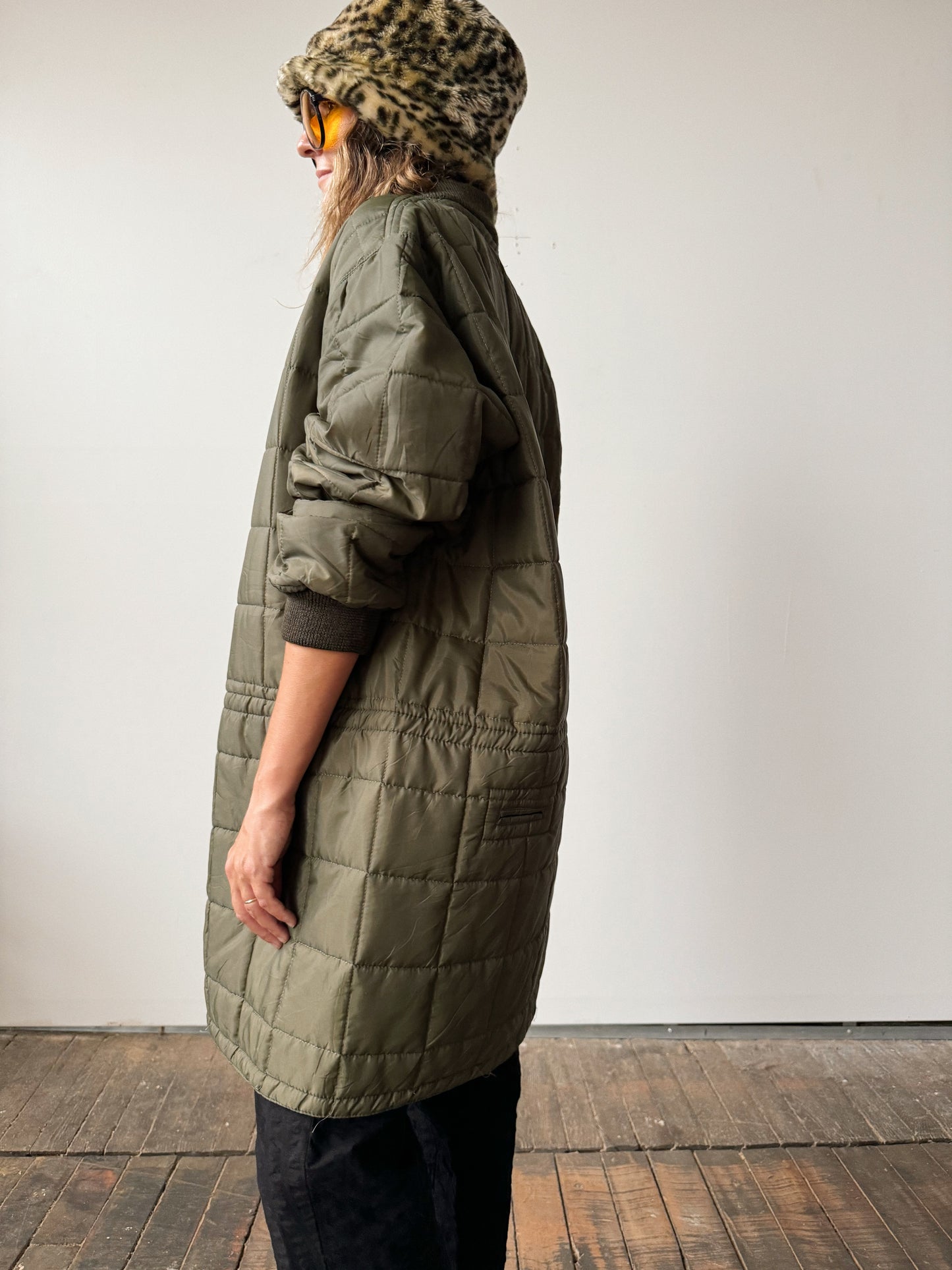 Military Quilted Jacket with Drawstring Waist (M)