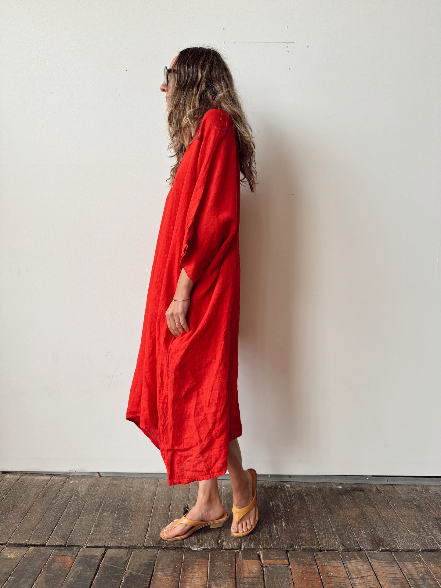 Italian Red Linen Kaftan Dress
