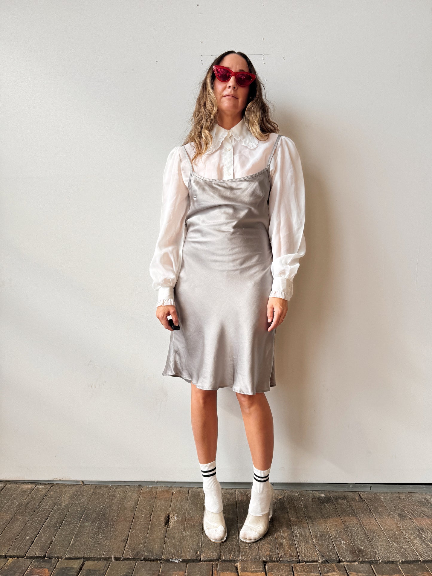 Otte New York Silk Silver Grey Slip Dress (M)