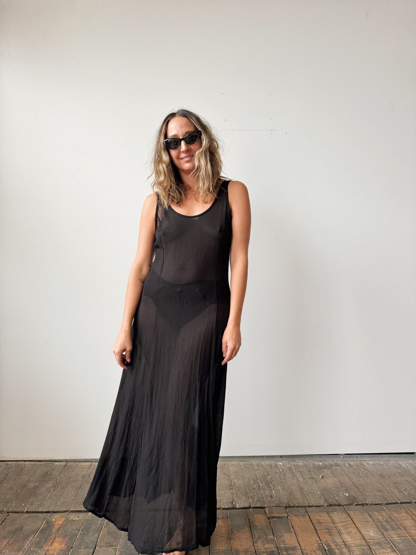 Sheer Minimal Black Chiffon Dress (M)