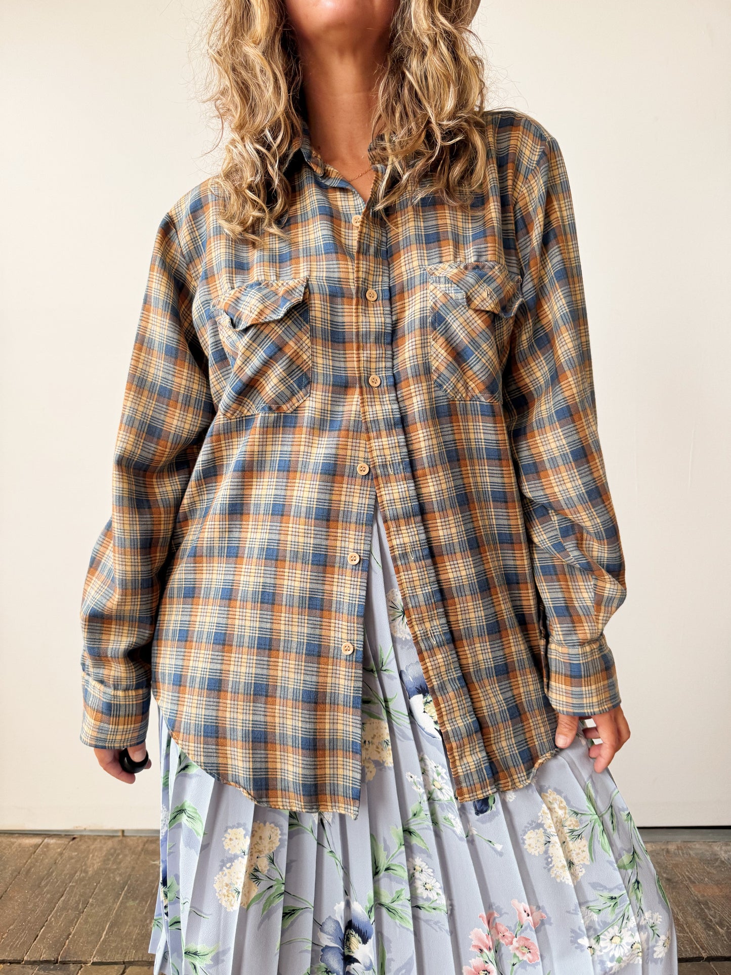 70s Plaid Flannel JCPenney Button Shirt (Mens L)