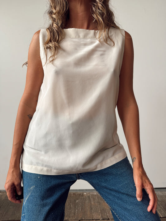 Silk 00s Ivory Studio Sleeveless Blouse (L)