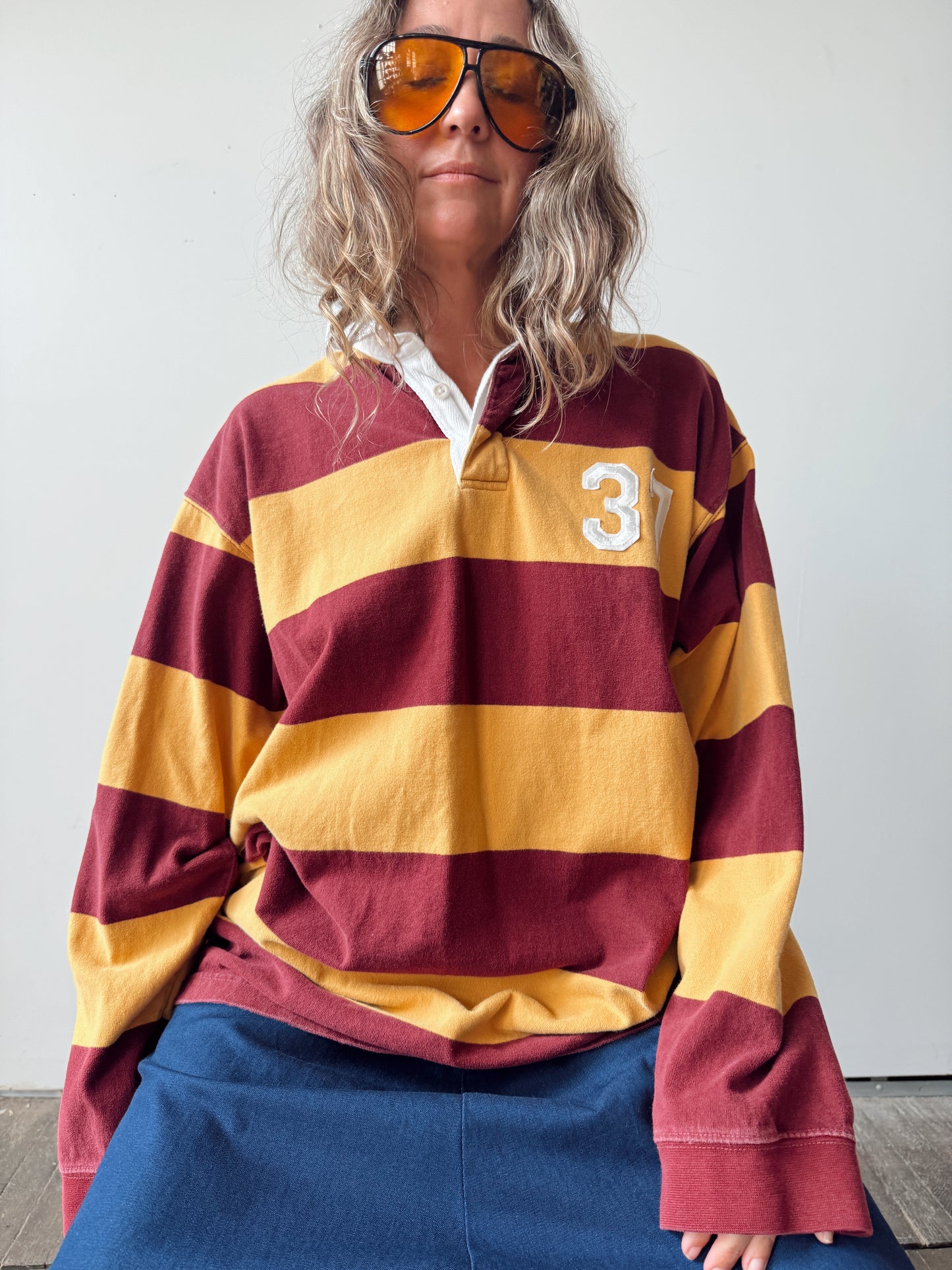 00s Striped Rugby Mens Oversize Shirt (Mens M)