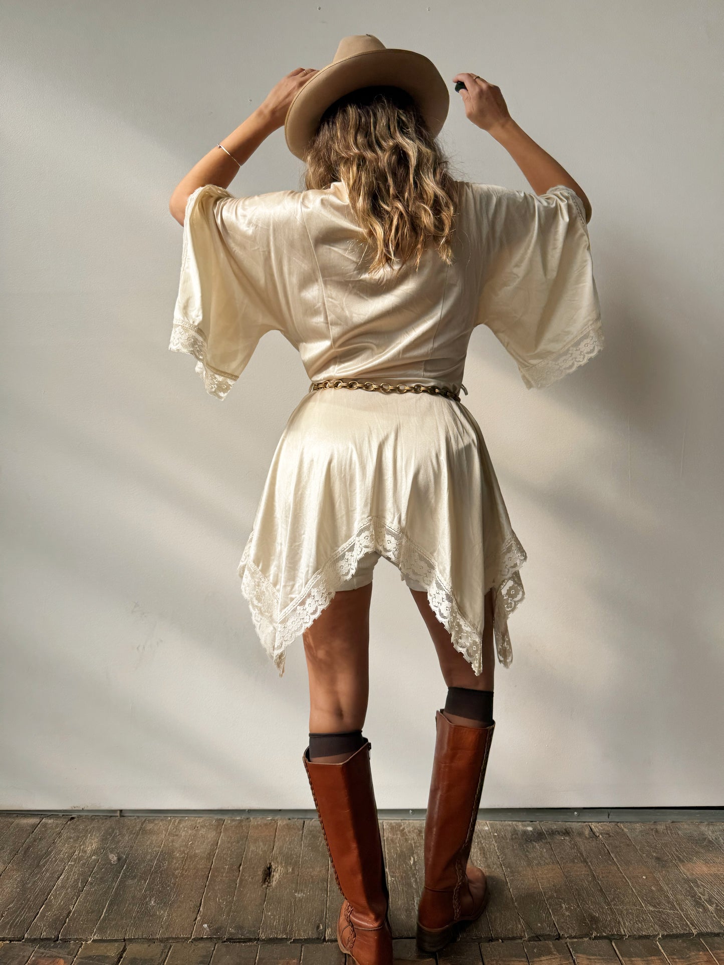 Boho 70s Nylon and Lace Tunic Blouse (M)