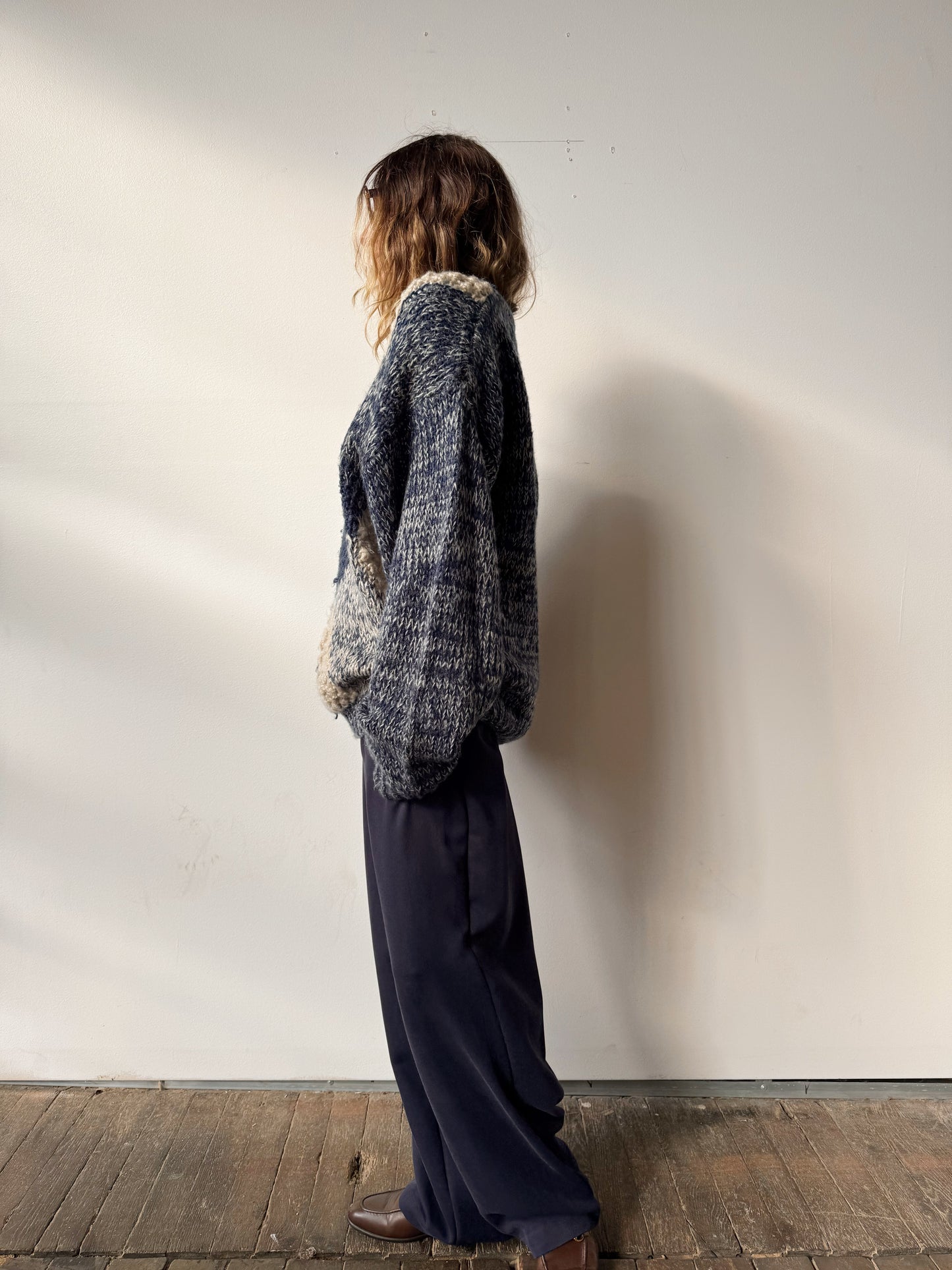 Vintage 90s Navy and Beige Geometric Crewneck Sweater (L)