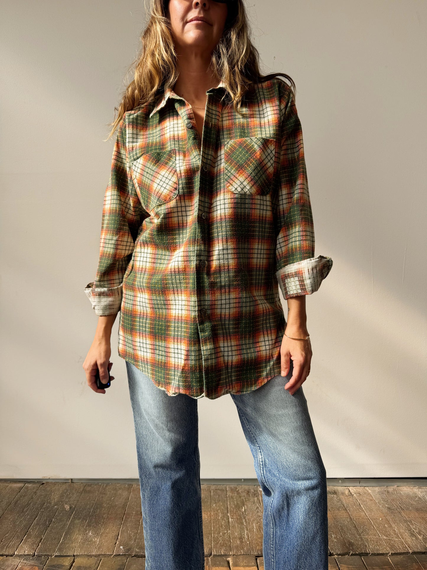 Plaid 70s Flannel Shirt (L)