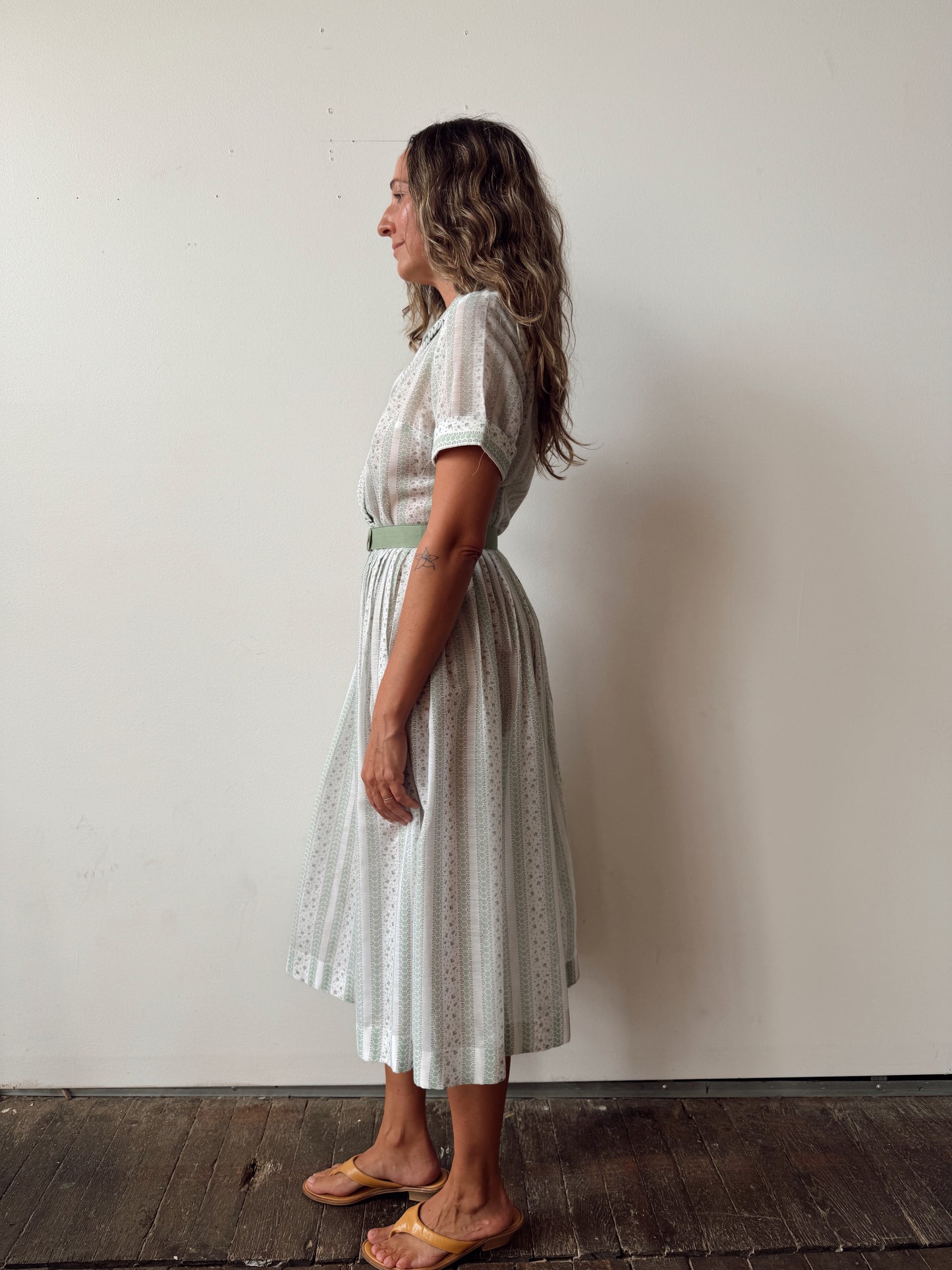 Sage Green Midi 60s Dress (M)