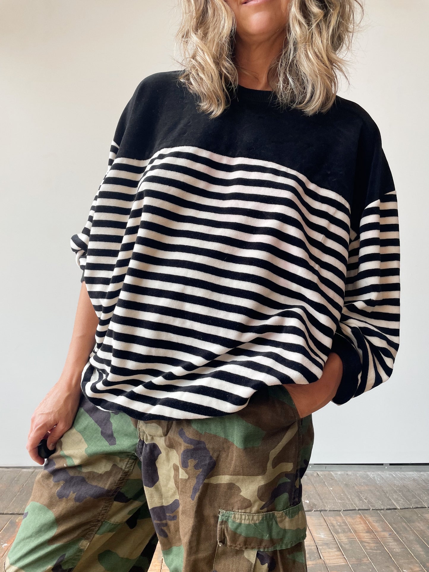 Velour Stripe Oversize Crewneck