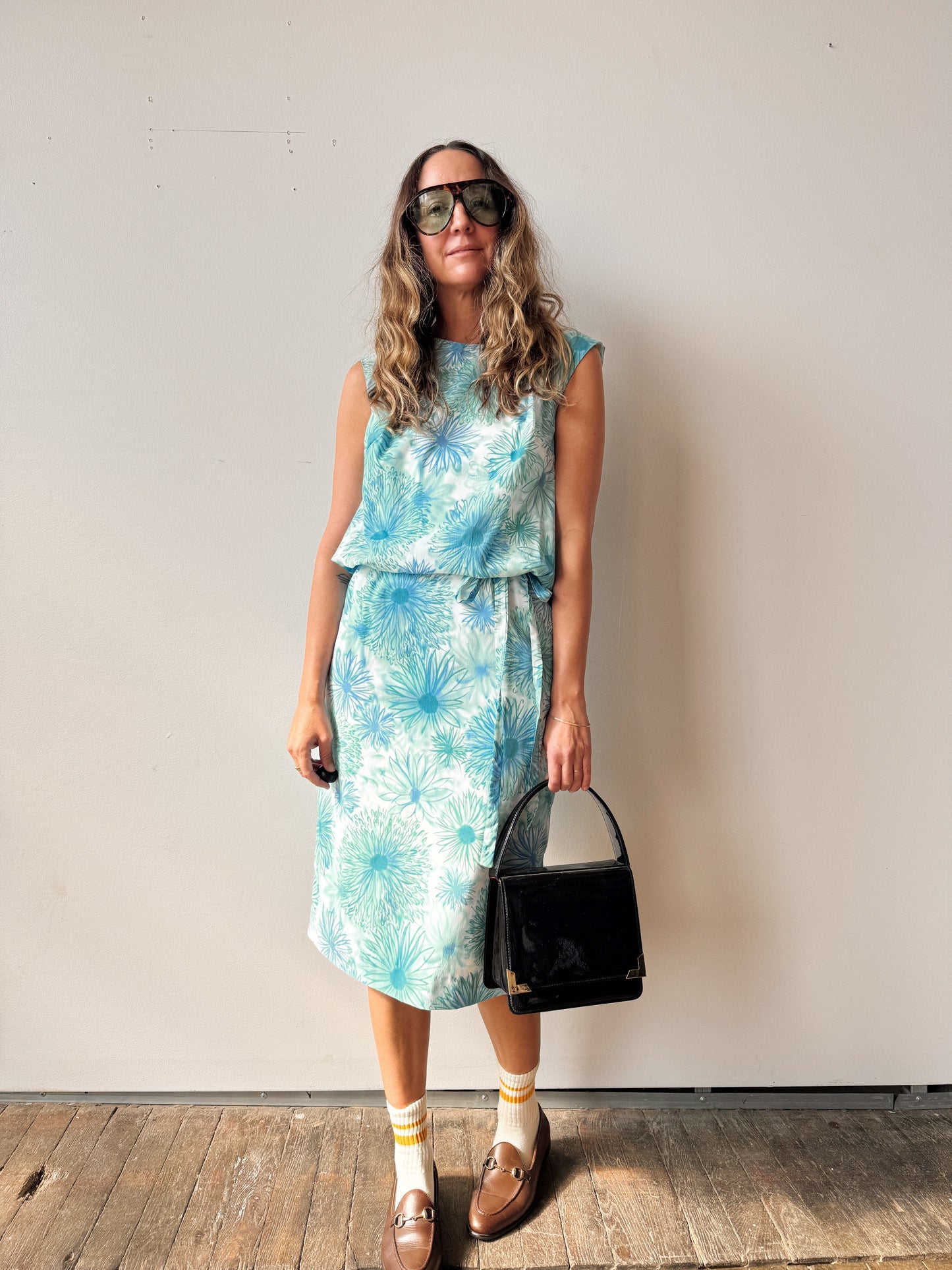 Blue Flower 60s Fritzi Cinch Dress (M)