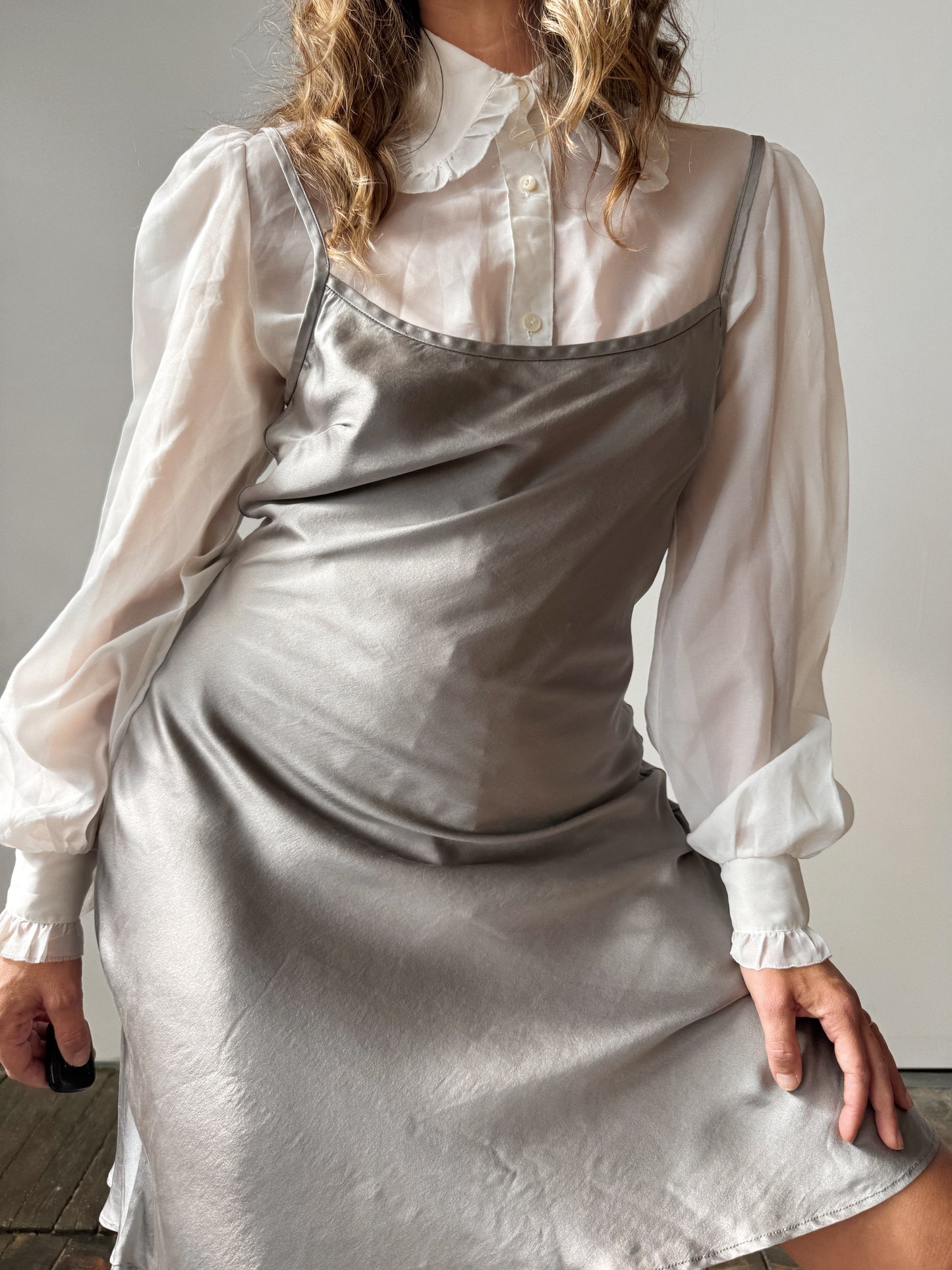 Otte New York Silk Silver Grey Slip Dress (M)