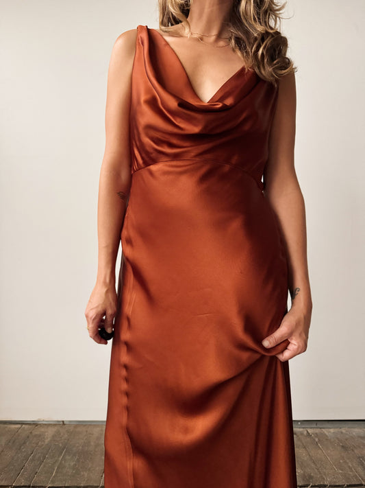 Rust Sateen Maxi Dress (M)