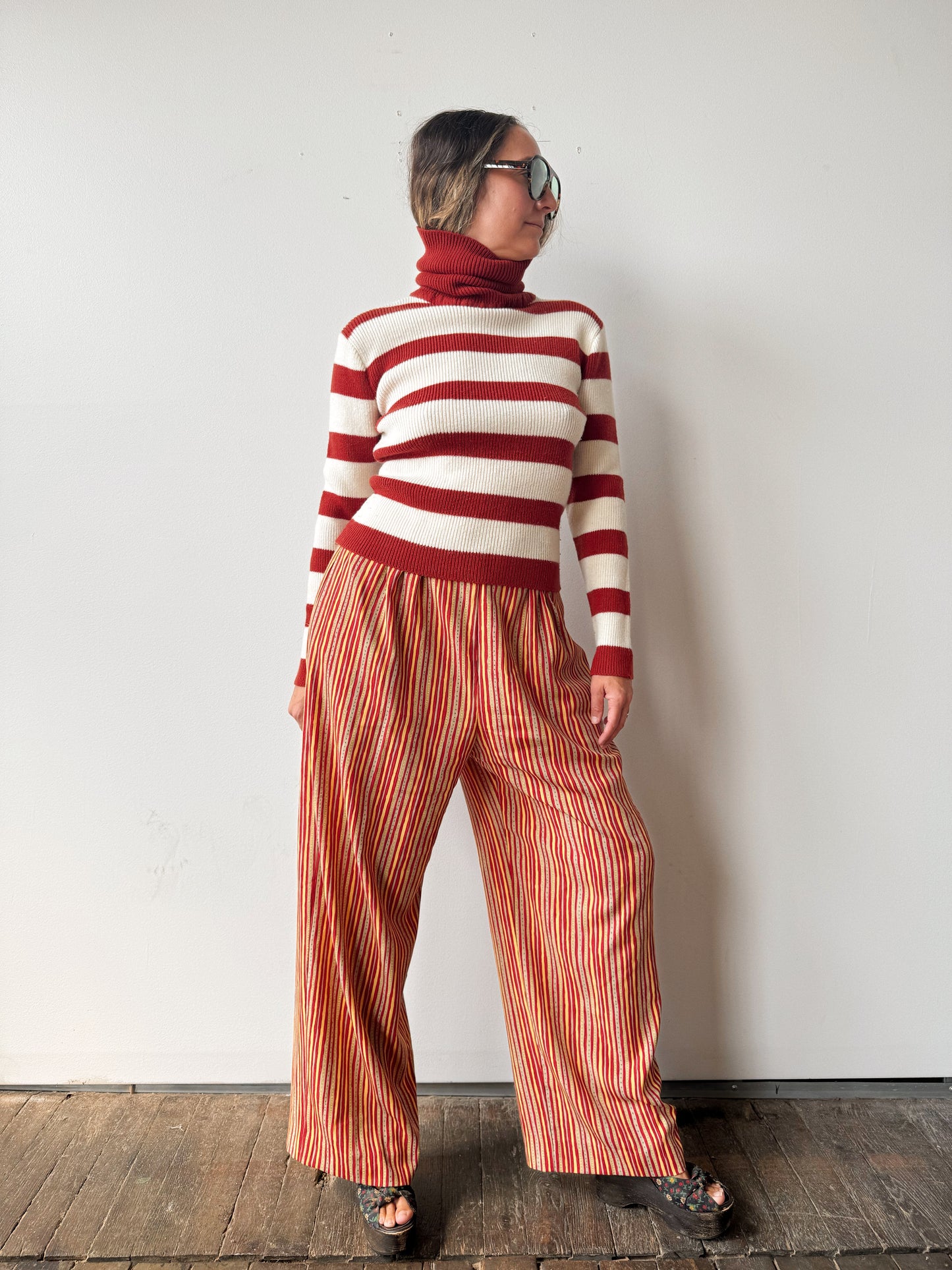 60s Tomboy of California Striped Turtleneck Sweater (S)
