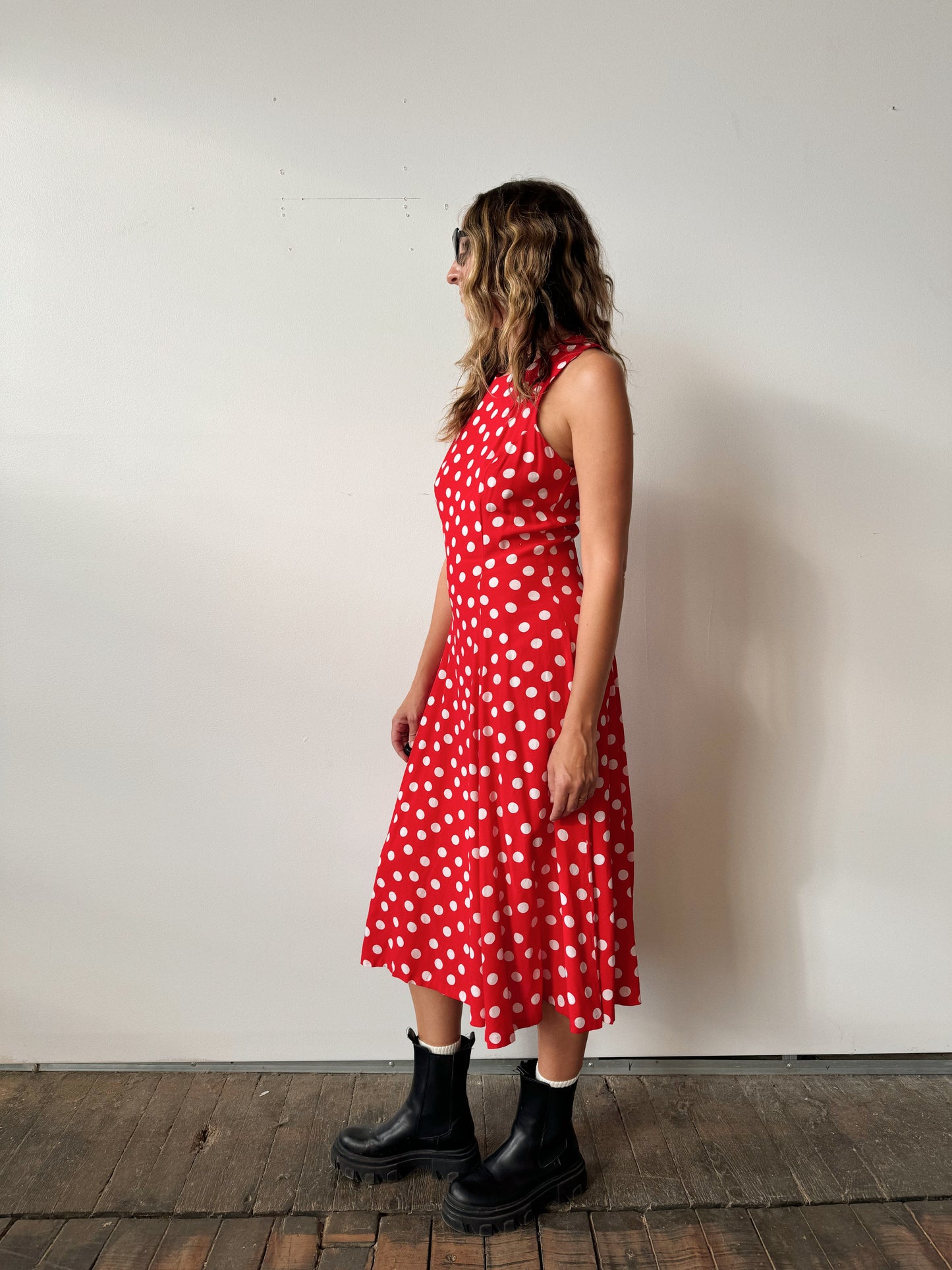 Roberta 90s Red Polka Dot Dress (M)