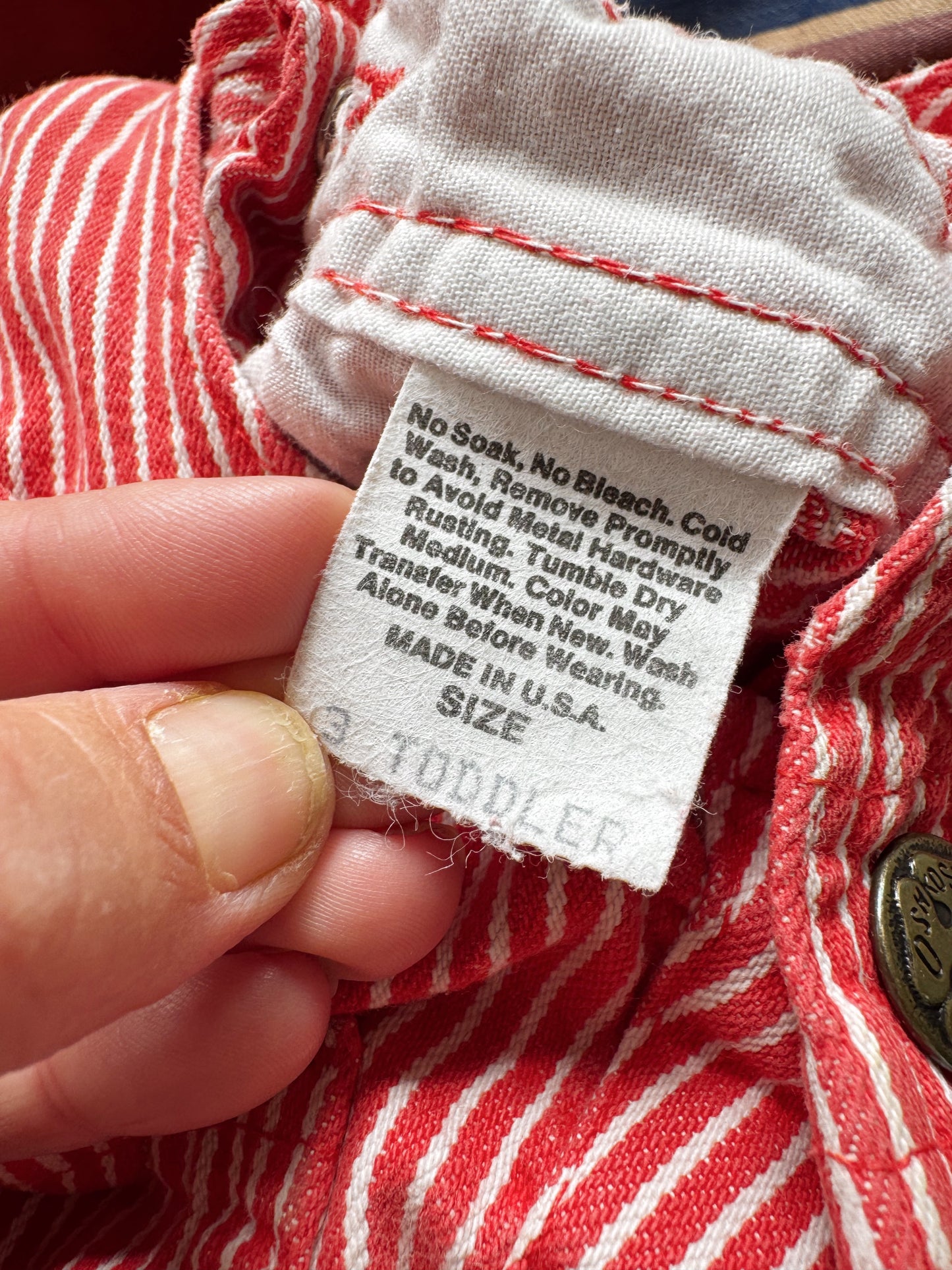 80s Osh Kosh Red Railroad Striped USA Made Overalls (3T)