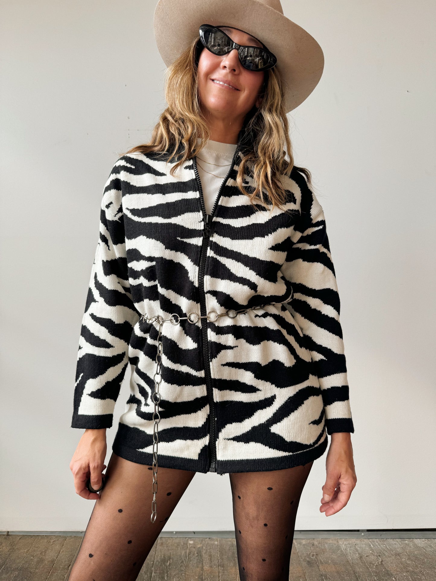 DVF 80s Zip Zebra Cardigan (XS)