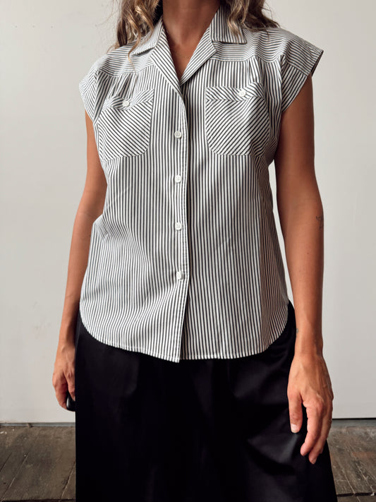 Black Candy Stripe 80s Blouse (M)