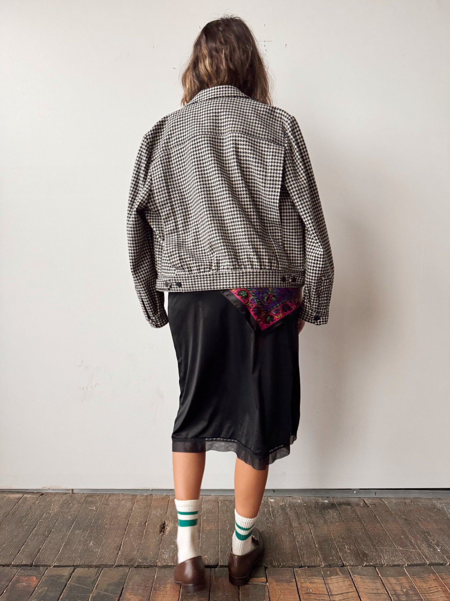 Houndstooth Cropped Wool Blend Jacket (M)