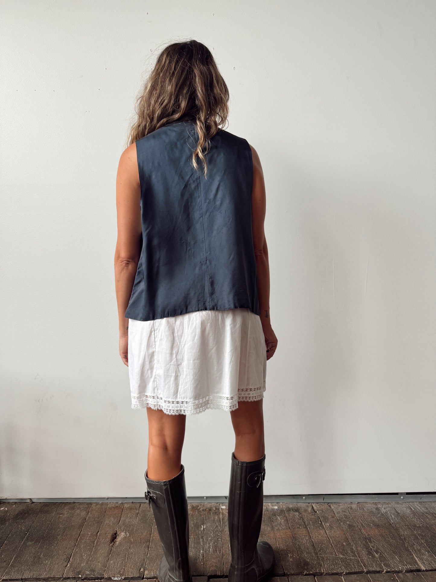 Navy 70s Polyester Oversized Vest (Mens L)