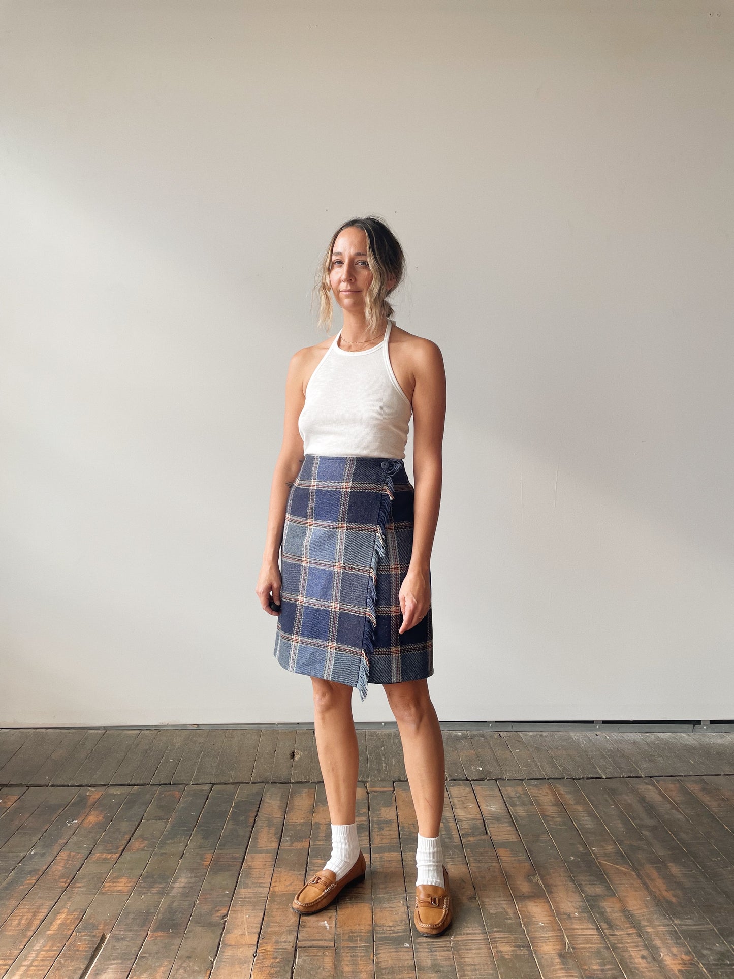 Wool Wrap Plaid Skirt (M)