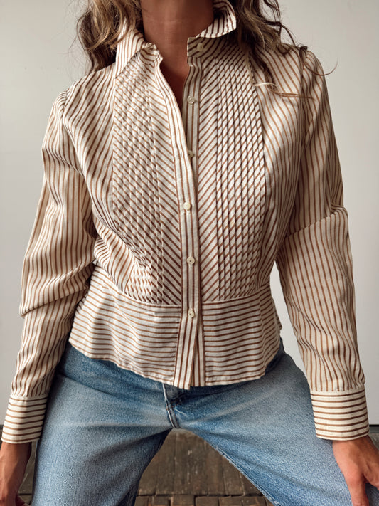 Striped Cropped 00s Bronze Tuxedo Blouse (S)