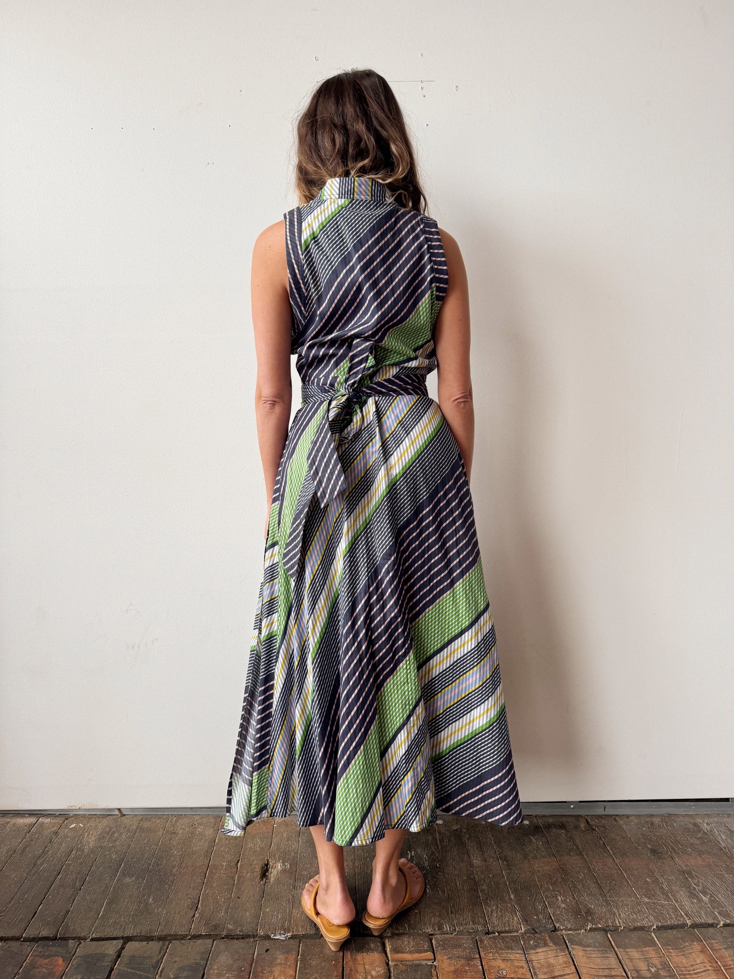 Overprinted Striped Wrap Dress (S)