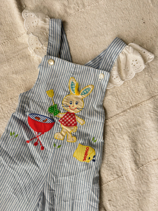 80s Seersucker BBQ Bunny Overalls (2T)