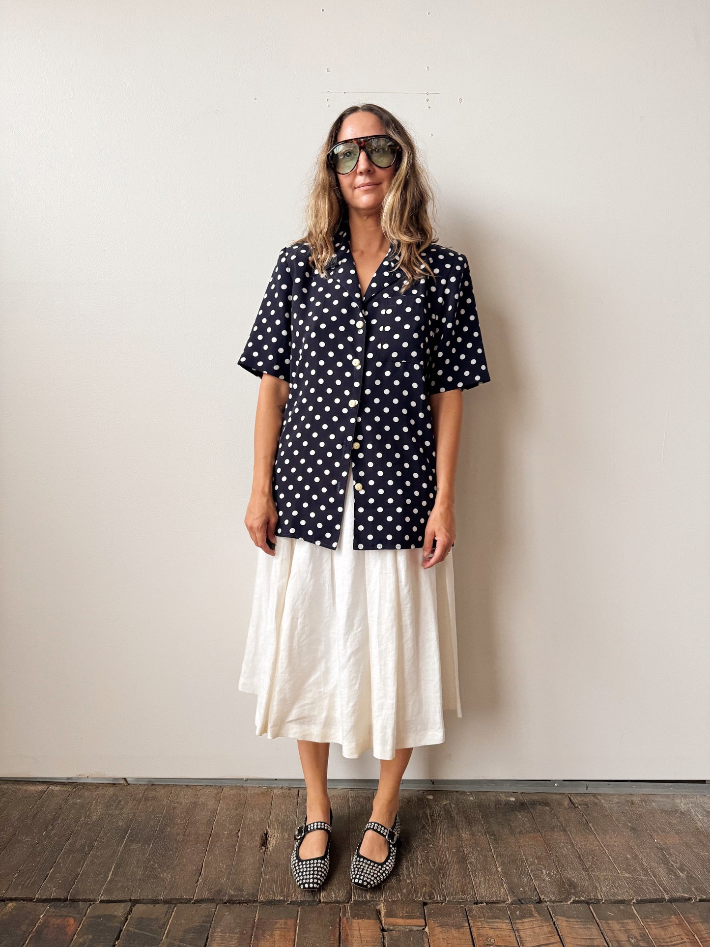 Walters Navy Polka Dot Blouse (M)